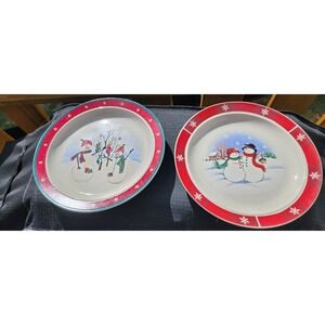 Set Of 2 Christmas Snowman (Royal Seasons Stoneware)  RN1 Dinner Plates 10 1/4"